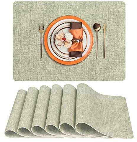 WAYIFON Tischsets aus Kunstleder, Tischsets für Esstisch 6er Set, wasserdicht, schmutzabweisend, hitzebeständig, rutschfest, leicht zu reinigen für Küche, Esstisch, 44,5 x 31,8 cm, grasgrün