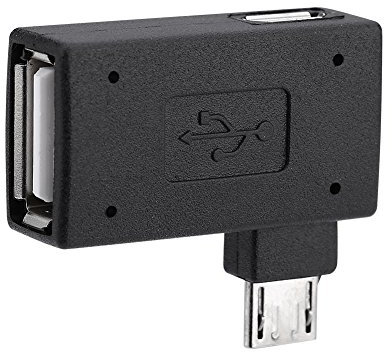 Dioche OTG Adapter USB, 2 USB 2.0-Adapter (Buchse auf Stecker, Micro-OTG), Netzteilanschluss, 90 Grad Links/rechts abgewinkelt