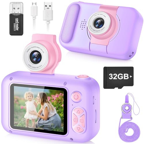 ARNSSIEN Camara Fotos Infantil,Camara de Fotos para Niños con Lente de 180°Flip y Pantalla IPS 2,4 Pulgadas,Juguete de cumpleaños para niños y niñas de 3-12 años,Tarjeta de 32 GB,X101