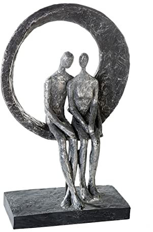 Casablanca Design Skulptur Love Place Paar im Kreis Höhe 30 cm Breite 17.5 cm antik Silber aus Poly Wohnzimmer Skulpturen Deko Modern