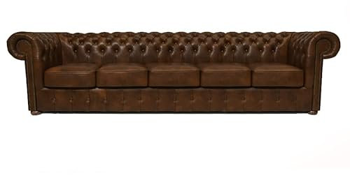 Chesterfield Bank Class Leder | 5-Sitzer | 2 bis 4 Wochen Lieferzeit (Cloudy Light Braun)