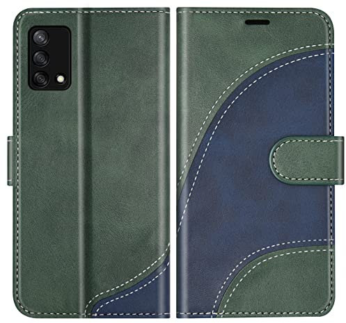 BoxTii Cover per Oppo A74 4G / Oppo F19 4G, Custodia in PU Pelle Portafoglio per Oppo A74 4G / Oppo F19 4G, Magnetica Cover a Libro con Slot per Schede, Verde