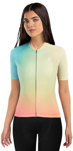 SIROKO - Maillot Vélo pour Femme M2 Angles - M - Jaune/Pêche rosée