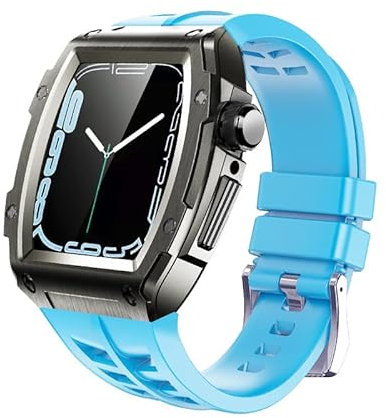 BUDAY Kit de modificación para Apple Watch Band Case 45mm Metal Rubber Strap Accesorios para iWatch Series 7 6 SE 5 Aleación de aluminio Lujo, 44MM, Agate