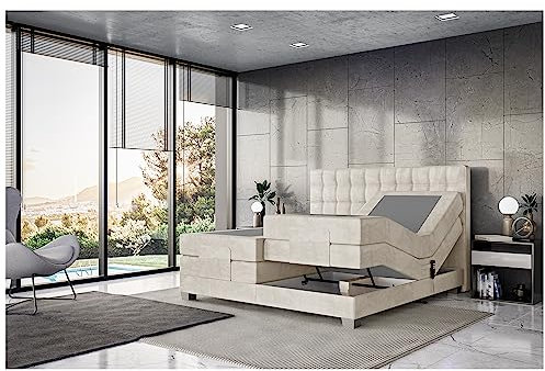 MEBLINI Boxspringbett Elektrisch Verstellbar - Gepolstert Doppelbett mit Matratzen und Toppers - Polsterbett - Bett mit Kopfteil - Edison - 120x200 - H3/Creme Samt