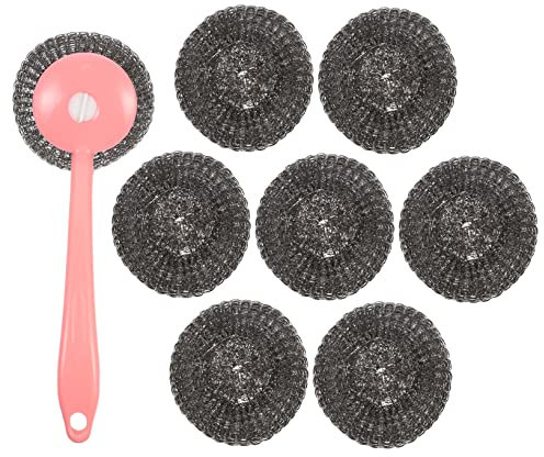 iplusmile 8pièces Brosse à Nettoyage Avec Manche Long Brosse à Fil Acier Pour Vaisselle Casseroles Et Ustensiles De Cuisine Résistante Antirayures Et Facile à Tenir