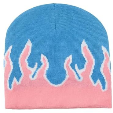 BEAGUDNIA Flame Beanie Fire Knit Skimütze Punk Skull Cap Flame Skullies, rosa, blau, M-L