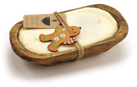 Dough Bowl Candle Co. Gingerbread Soy Bread Boat - 6x10 20 Oz. All-Natural Rustic Wooden Large Candle for Unique Decor, 3 Multi Wick Charming Farmhouse Coffee Table Centerpiece Decorations in Wood