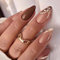 24pcs Short Almond False Nails French White Brown Tip Stick-on Leaves Design Glitter Gold Swirl Press-on Removable Glue-on Fake Nails for Women Girls Nail Art Accessories