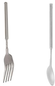 Teleskopgabel + Teleskoplöffel, 64cm Lange Ausziehbare Gabel aus Edelstahl, 62cm langer Edelstahl-Teleskoplöffel für Besteck, BBQ, Abendessen