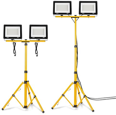 JNGLGO LED Baustrahler mit Stativ, 2 * 200W Kaltweiß LED Strahler auf Teleskopstativ, Arbeitsscheinwerfer Arbeitsleuchte Wasserdicht IP66 Baustellenlampe für Garage, Garten, Baustelle