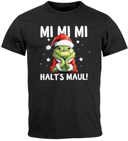 MoonWorks® Herren T-Shirt Weihnachten Grinch Mimimi Halts Maul Spruch Weihnachtsmuffel Print Ugly Xmas Fun-Shirt schwarz M