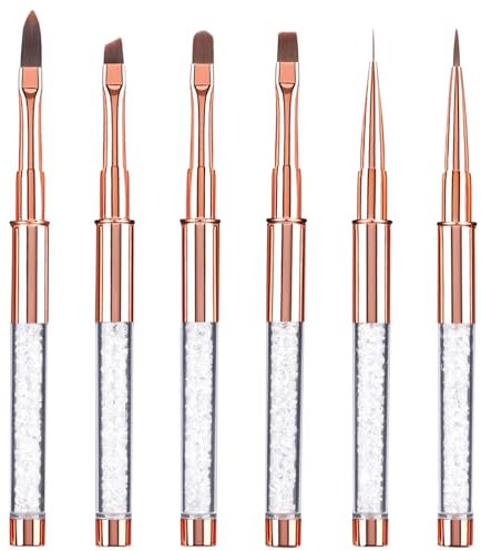 Pinceau Nail Art Ongles Gel, 6 Pièce Professionnel avec Capuchon Bouchon, Pinceaux pour Vernis Semi Permanent U V Construction Kit Pinceau pour les Débutants Professionnels