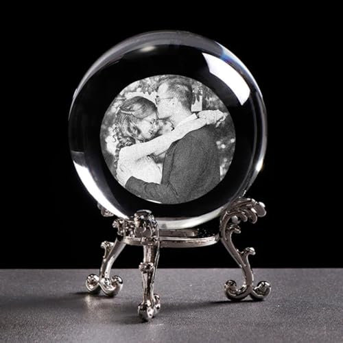 Glas-Fotokugel Personalisierte Kristallkugel.schneekugel Mit Foto,schneekugel Personalisiert. 2D Kristallkugel Ornament, Geschenk Für Mutter, Hochzeits,Dame (with Silver Base,3D 8 cm)