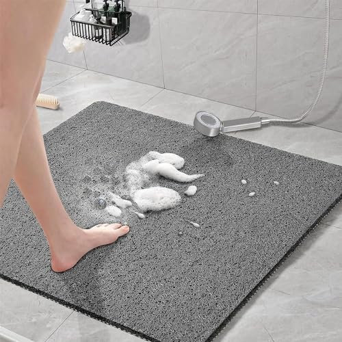 Duschmatte rutschfest, Grau, 60 x 60 cm, Weich Komfort Sicherheits Badewannenmatte mit Ablauflöchern, PVC-Luffa Massage Duschmatten für Nassbereiche, Schnell trocknend