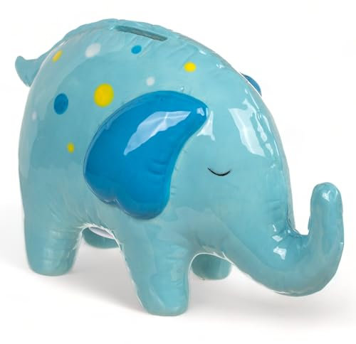 MIJOMA Keramik Spardose, Niedliches & Stilvolles Design für Kinder & Erwachsene, Robuste Geldsicherung, Vielseitige Designs (Elefant blau)
