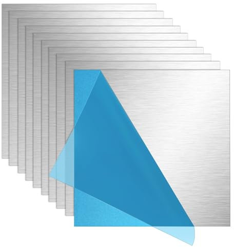 SLTAXAR 10 Stück Aluminium Platte 0.5mm Dünne Aluplatte 20cm X 20cm Aluminiumplatte mit Schutzfolie Alubleche Aluminiumblech 0,5mm Dicke Aluminium Blech Alublech für Modellbau Messebau Diy Handwerk