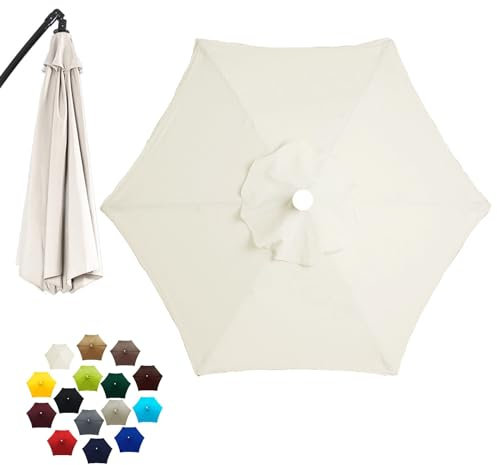 2.7M Telo di Ricambio per ombrellone con 6/8 Stecche,Tettoia Rotonda di Ricambio,Tende Ombrellone Copertura di Ricambio per ombrellone da Giardino(Bianca,6 Ribs)