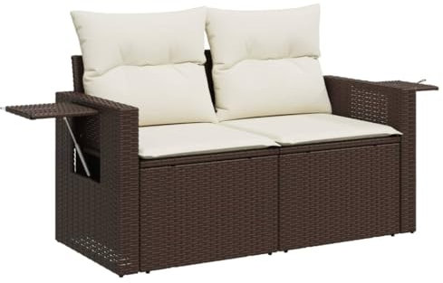 vidaXL Gartensofa 2-Sitzer, Outdoor Sofa mit abnehmbarem waschbarem Bezug, Gartenstuhl mit dick gepolsterten Kissen, Gartenmöbel Terrassenmöbel, Braun Poly Rattan