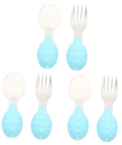 Abaodam Juego De 3 Cubiertos De Silicona Para Niños Y Niñas Cuchara Y Tenedor De Acero Seguro Para Vajilla De Entrenamiento Y Comedor.