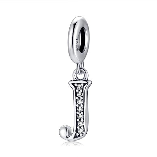 TIZU Damen Letter Charm 925 Sterling Silber,Ladies Charm Anhänger Buchstabe J,Kompatibel mit europäischen Armbändern und Halskette,Bead Charms Schmuck Geschenke für Frauen Mädchen