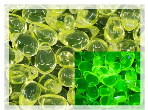 Czech 50-Piece Glass Beads, 6x9mm, Teardrop Transparent Yellow Uranium (80130)