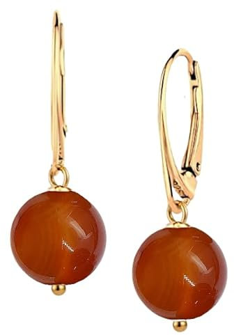 I.L.U.S Ohrringe Silber Damen Gold- Vergoldet Silber 925 Edelstein Ohrringe Hängend Stein Orange 12mm Kugel-Ohrhänger Damen Schmuck Gold-Ohrschmuck- Geschenke für Frauen-Handmade-18K