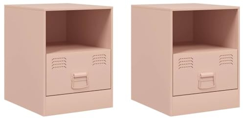 vidaXL Nachttisch 2 STK., Nachtschrank mit Stauraum, Nachtkonsole Nachtkommode für Schlafzimmer, Schlafzimmer Schrank Kommode, Rosa Stahl