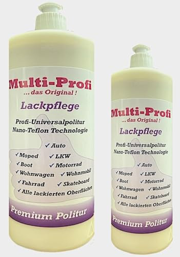 Multi-Profi Lackpflege ist eine Profi-Universalpolitur zur Versiegelung und Auffrischung aller Lackflächen. Die einzigartige Teflon-Nano-Technologie schützt vor saurem Regen und Schmutz ! 1 Liter