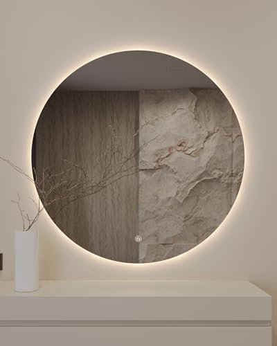 Planetmöbel NOVA Badspiegel mit Beleuchtung rund 100x100 Badezimmerspiegel Spiegel mit licht dimmbar Touchschalter, 2 Lichtstufen, Spiegel ohne Rahmen