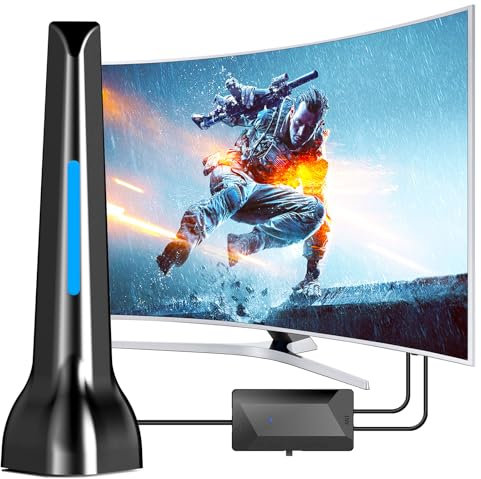 Antenne TV intérieur TNT HD Puissante - Antenne TV Intérieure avec amplificateur portée Longue 420km et 360° Réception, Base magnétique Forte - Récepteur Télévision Numérique, USB- 4K 1080P