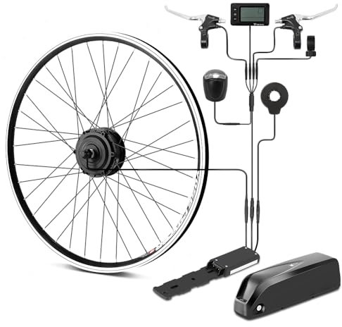 SEASON 26''/ 28''(700C) E-Bike Umbausatz 36V 250W Frontmotor mit 36V Akku, für Vorderrad, mit integriertem Controller und Ladegerät (28''(700C) Kit + 36V18Ah Akku)