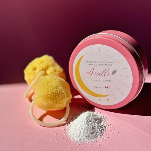 ARIELLE MESTRUALE SCHWAMM - Alternative zu Tampons und Schröpfen: Natürliche Inneneinlage, waschbar und wiederverwendbar mit Behälter, 2 Schwämmen und Percarbonat zur Hygiene (M)