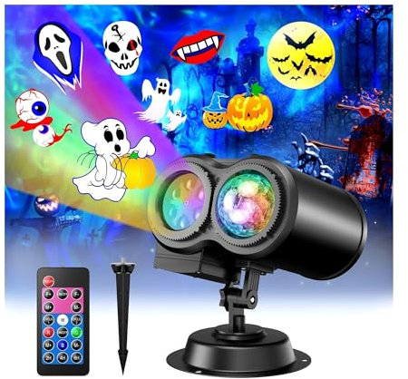 KUMIAN Projector Lights, Halloween Christmas Outdoor Projector Lights, Waterproof Double Tubes 12 Slides With Remote, 3D Wave Lamp For Home Holiday,Party Garden Wall