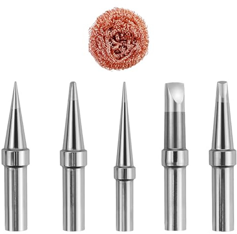 5 piezas de soldadura de repuesto universal, puntas soldador estaño, puntas de soldadura, con 1 pieza de lana de acero de limpieza, repuesto de soldador para bricolaje, joyería, reparación circuitos
