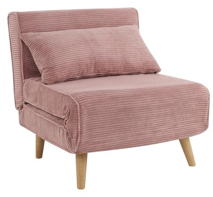 Home Detail Kendal Pink Cord Modern Velvet Single Chair Sofa Bed with Fold Out Sleeping Area