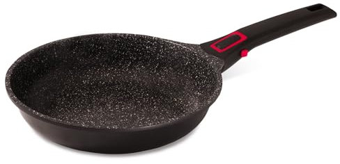 Baumalu - Poêle à Frire Granit Pro Céramique - Fonte d'Aluminium - Tous Feux dont Induction - Intérieur Revêtement Céramique Fusion Pro Effet Pierre Sans PFOA ni PFAS - Manche Amovible - Ø24cm - Noir