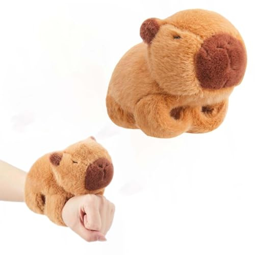 ZYEKIU Capybara Schnapparmband Kinder 19 cm Simulation Capybara Kuscheltier | Wasserschwein Kuscheltier Snap Armband Capybara Armband Geschenk Capybaras Plüschtier Klatscharmband für Kinder