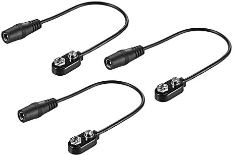 9V Battery Clip Converter Snap Connector for Guitar Pedals Power Supply Wire Multi Plug Cable (3-pack)
