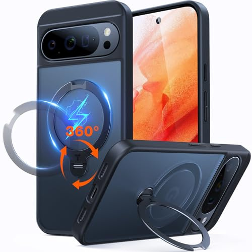 TORRAS Ostand Q3 Spin für Google Pixel 10/10 Pro Hülle (360° Magnetischer Standring) TOP Militärschutz Stoßfest Kratzfeste Matt Durchscheinende Rückseite Handyhülle Pixel 10/10 Pro Case Schwarz