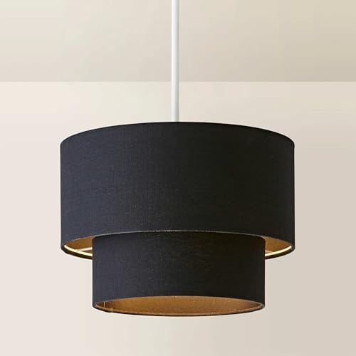 ValueLights | Jodie Two Tier Black Linen Ceiling Drum Lamp Shade | Ceiling Lights, Home Décor & Improvement Essential