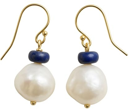 Lapis lazuli und perle Vergoldet Ohrringe | Natürlicher Edelstein - Geburtstagsgeschenk - Handgefertigte Geschenkideen für Frauen