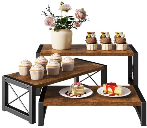 IBUYKE Alzata per Dolci,Set da 3,Espositore per Dessert,Marrone TLJ019H | Alzata per torte in legno Espositori per Dessert per Feste Alzate per Buffet per Decorazioni Bambole Alimenti
