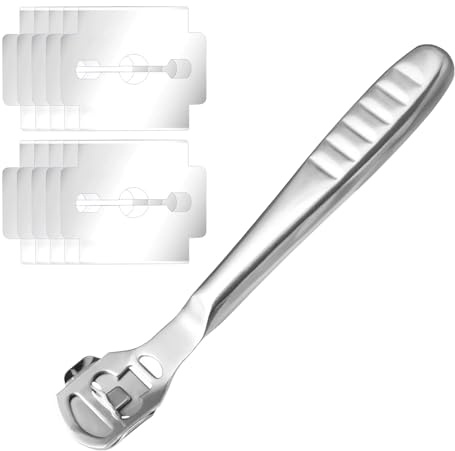 Stainless Steel Foot File Callus Remover, Pedicure Tool with 10 Replacement Heads, Foot Exfoliating File and Hard Skin Remover, Portable Heel Care Tool for Smooth Feet