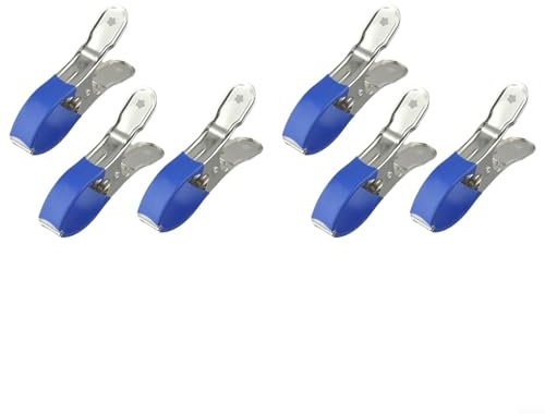 Linnkyfloa Windproof Stainless Steel Pool Cover Clips Fit Edges up to 2.1in Thick, 4.7in Length Grip with Protective Sleeves Prevents Scratches, Secure Above-Ground(6pcs blue)