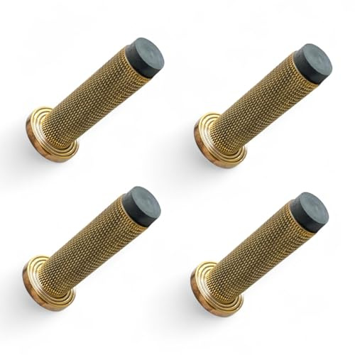 Pack of 4 Aged Brass Knurled Door Stops Reeded Backplate Projection Internal Stoppers - AB Hardware