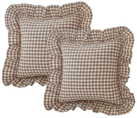 MiOYOOW Karierter Kissenbezug mit Rüschen, 2 Stück Kissenhülle, 45,7 X 45,7cm, Dekorativer Wurfkissenbezug für die Dekoration von Sofa, Bett, Couch zu Hause