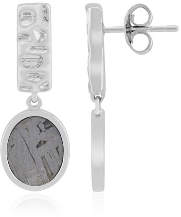 Cavill Aletai Meteorit Ohrringe in 925 Sterling Silber, 2,346 ct ovale Meteorit Anhänger, modischer Ohrring mit kosmischem Muster, silberfarben, 27 mm lang