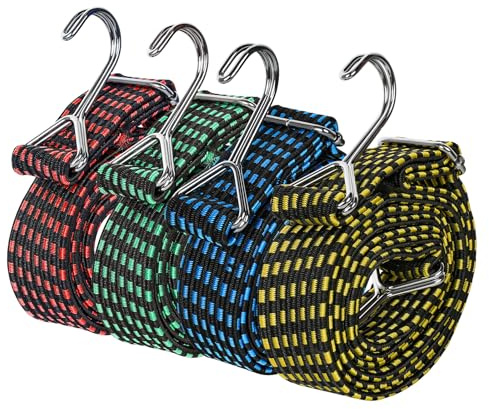 Tendeurs Elastique avec Crochets,2m Sandows Extra Forts avec Crochets | 4 Piceces,4 Couleurs pour Transport de Charges, Sangles Élastiques Plat Universelles pour Vélo,Moto,Voiture,Camping
