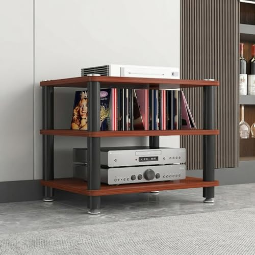 TRAGLO Audio-Video-Medienständer, 2/3/4-stöckiges HiFi Rack mit Abgerundeten Ecken, Audio-Regal, CD-Player, Plattenspieler, Receiver, Schrank für Zuhause(Teak,3 Tier)